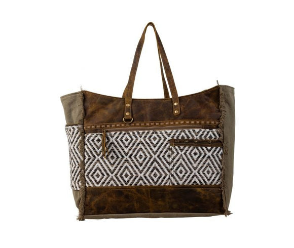 Myra Bag Women's Weekender Bag - Western Upcycled Canvas & Leather Shoulder Bag, 20x16x8 Inches